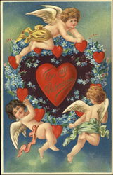 Cupids Holding Heart-Filled Garland Postcard