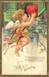 Cupid Putting a Heart Through an Open Window Postcard