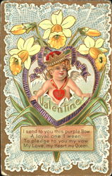 Chubby cupid in heart with daffodils Postcard