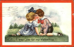 Children kissing in buccolic setting Postcard Postcard