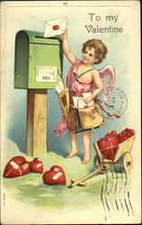 cute boy posting letter in Post box Postcard