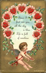 Boy siting with flowers Postcard