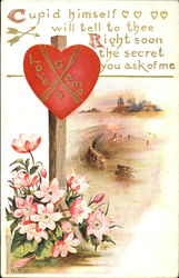 Heart tied in the post Hearts Postcard Postcard