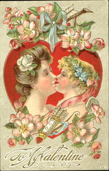 A woman and cupid kissing Postcard Postcard