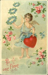 Cherub carrying heart and flowers Postcard