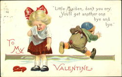 Little girl sobbing as little boy runs away, broken heart Little girl sobbing as little boy runs away, broken heart