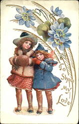Two girls with Flowers Postcard