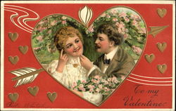 Couples Smile, Embrace Under Flowering Tree Couples Smile, Embrace Under Flowering Tree
