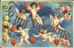 A bunch of cupids with hearts Postcard
