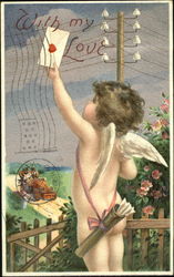 Naked cupid "mailing" a valentine Postcard
