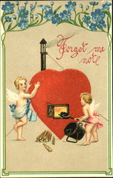 Childrens making fire inside the heartine Postcard
