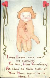 Cartoon of toddler in glove with button Postcard
