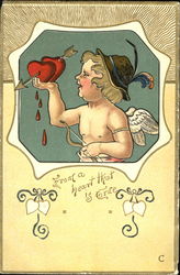 Cupid Holding Two Hearts Postcard Postcard