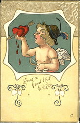 Cupid Holding Two Hearts Postcard