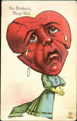 Woman With a Heart Head Shedding Tears Fantasy Postcard Postcard