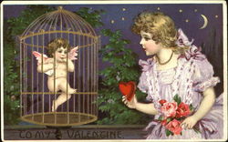 Girl with caged cupid Postcard Postcard