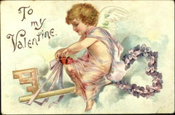 Cupid riding a key Postcard