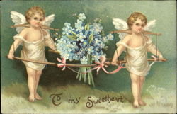 Cupids Carrying Flowers Postcard