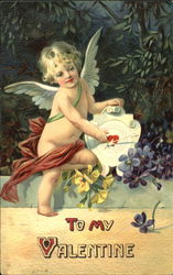 Cupid with Target and Flowers Postcard