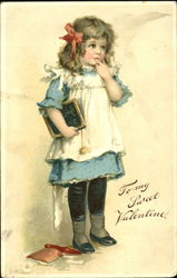 Girl with white apron holding slate Postcard