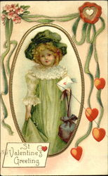 Girl in green frock holding valentine Postcard