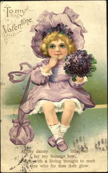 Girl With Purple Flower Bouquet Children Postcard Postcard