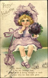 Girl With Purple Flower Bouquet Postcard