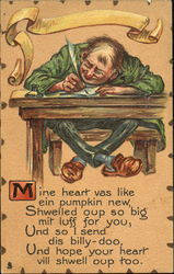 Old man leaning over and writing with quill pen Men Postcard Postcard
