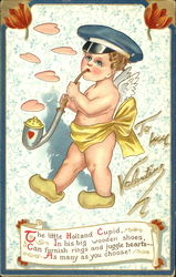 Cupid in wooden shoes, smoking long pipe Postcard