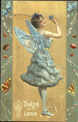 Winged woman and butterflies Fantasy Postcard Postcard