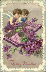 Two Angel Children and Purple Flowers Two Angel Children and Purple Flowers