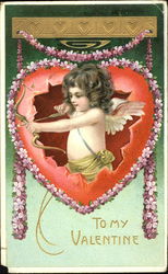 A child in a heart with a bow and arrow Postcard