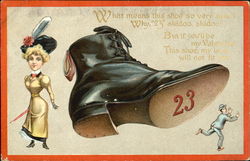 Woman in Gold and a Large Shoe Fantasy Postcard Postcard