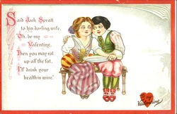 Couple on bench holding silver platter Couples Postcard Postcard