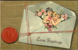 Two children in an envelope with fowers Postcard