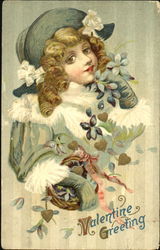 Young girl in a hat and fur lined coat Postcard
