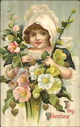 Pretty Girl and Flowers Postcard