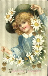 Pretty GIrl WIth a Garland of Daisys Postcard