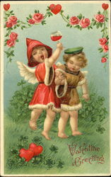 Cupids in Fur-Trimmed Garments Postcard Postcard