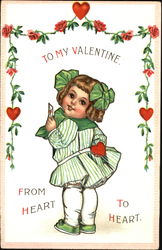 Girl in green striped dress looking over her shoulder Postcard