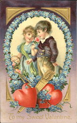 Children with Blue Flower Border Postcard