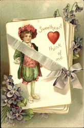 deck of white cards with white ribbon, picture of child on front card Postcard