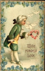 Colonial-dressed boy with heart of flowers Postcard