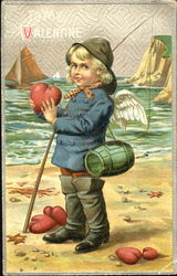 Boy hunting heart in sea Postcard