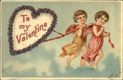 Cupids pulling a heart Postcard