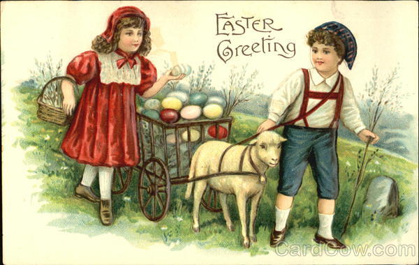 Children with Lamb Pulling Cart With Children