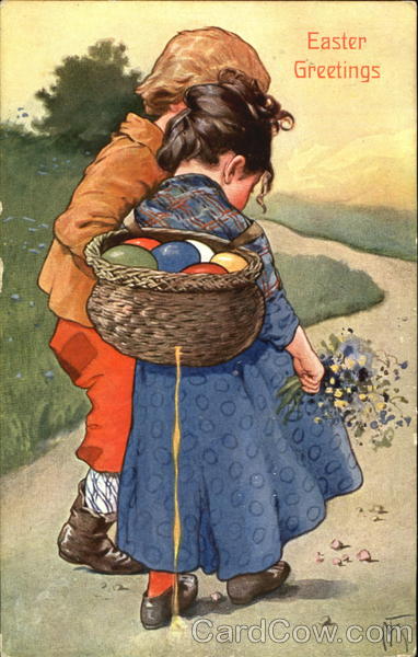 Children Carrying Eggs in Basket With Children
