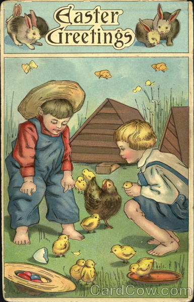 Farm Children with Chickens With Chicks