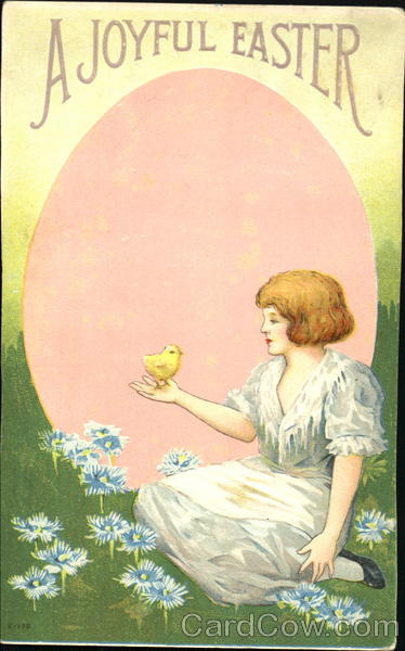 Girl next to egg with baby chick in her hand With Chicks