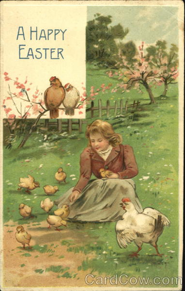 Young Woman Feeding Chicks With Children